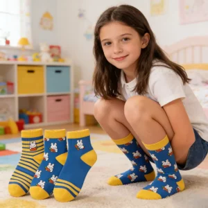 Children’s 3pc Custom Cartoon Animal Print Socks for Baby & Newborns Unisex Knitted Breathable