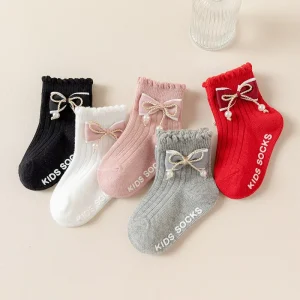 Children’s Anti-Slip Sole Glue Pearl Bow Cute Baby Socks