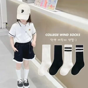 Children’s Autumn Socks Girls’ Boys’ White Mid-Calf High-Calf Basketball Football Breathable Sweat-absorbing Combed Cotton Socks