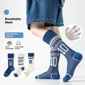 Children’s Basketball Soccer Crew Socks Kids Child Summer Thin Casual Cotton Mesh Knitted Letter for Boys Girls