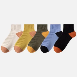 Children’s Boys’ Summer Thin Breathable Deodorizing Extra Short Ankle Sporty Jacquard Socks Pack 5 for Middle Older Students
