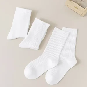 Children’s Breathable Crew Socks Spring Autumn Student Boys’ Girls’ Cotton Sporty Campus Style White