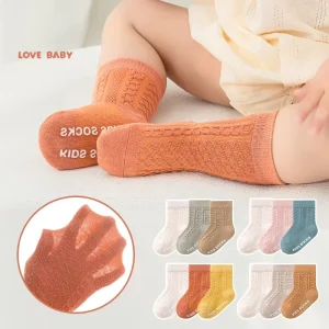 Children’s Cotton Blend Casual Socks Vintage Pointelle Knit Baby Crew Soft Textured Hollow Breathable Eco Friendly Toddler Girls