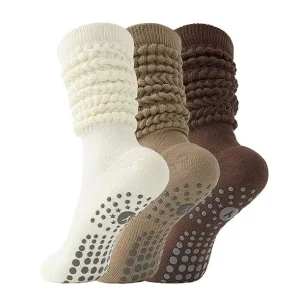 Children’s Cotton Knitted Non Slip Star Grip Slouchy Crew Socks Breathable Bubble Cuff for Yoga Pilates Ballet & Home Wear