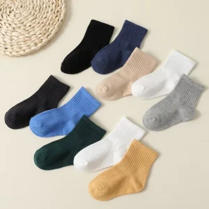 Children’s Cotton Socks Boys’ Girls’ Cartoon Short Solid Color Older Children Student Knitted