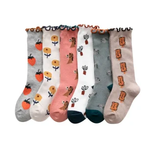 Children’s Cotton Socks Small Flower Cartoon Pattern Cute Lace Baby Girl Sports Loose Mouth Pile Socks
