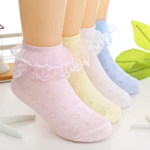 Children’s Cotton Socks Solid Color Ruffle Baby Summer Socks Love Mesh Kids Lace Socks