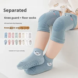 Children’s Crawling Set Breathable Dotted Non Slip Knee Pads Boys Girls Combed Cotton Baby Floor Socks Ages 0 3 Years