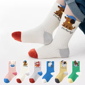 Children’s Crew Casual Sports Boneless Cotton Mesh Anti Slip Thin Cartoon Puppy Design for Boys for Spring