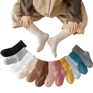Children’s Crew Casual Sporty Style Jacquard Breathable Cotton Socks Double-Needle Drawstring Baby
