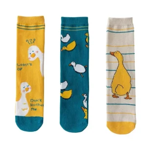Children’s Crew Socks Autumn Winter Boys Girls Cartoon Duck Design Cotton Sweat-Absorbent