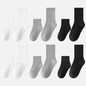 Children’s Crew Socks Cotton Anti-Bacterial Seamless Spring Autumn Boys’ Girls’ School Sports Socks White Black Gray