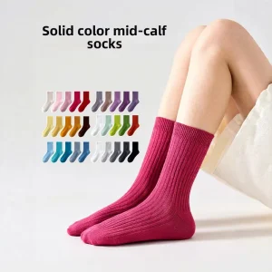 Children’s Crew Socks Spring Autumn Winter Boys Girls Solid Color Breathable Jacquard Double Needle Color Socks