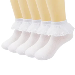 Children’s Dance Socks Girls’ Summer Mesh Thin Solid Color Lace Socks Princess Lace Pleated Socks