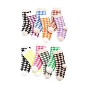 Children’s England Colorful Grid Crew Knitted Polyester Spandex Cotton Packing Design Socks Baby Boys Girls Stockings for School