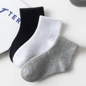 Children’s Girls’ Boys’ White Crew Socks Knitted Sweat Absorbent Breathable Spandex Polyester Casual Sports Spring