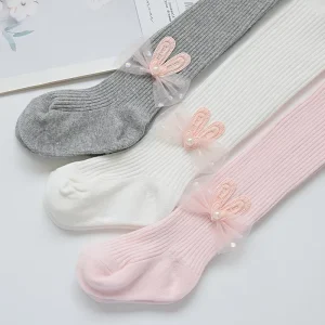 Children’s Girls’ Knitted Cotton Tights Autumn Spring Thin Outerwear Stylish Gray Leggings