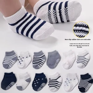 Children’s Indoor Four Seasons Wearable Striped Star Pattern Floor Socks Infant and Toddler Non Slip Dotted Design