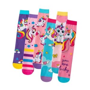 Children’s Knitted Socks Contrast Color Unicorn Crew Butterfly Stockings for Girls Calf Socks
