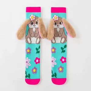 Children’s Knitted Tube Socks with 3D Cartoon Ears Long Straight Crew Accessory