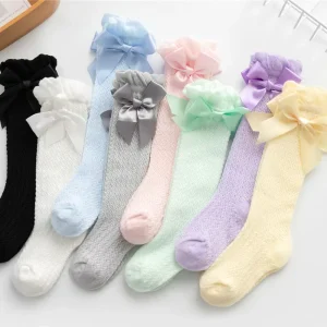 Summer Mesh Baby Stockings Baby Bow Thin Over Knee Stockings Baby Prevent Mosquito Socks Candy Color