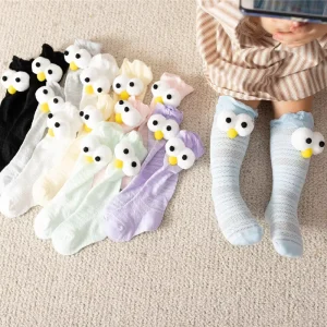 Children’s Mesh Socks Summer Thin Striped Anti Mosquito Socks Solid Color Cute Baby Mid Calf Big Eyes Socks
