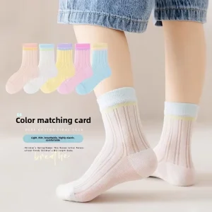 Children’s Mid Tube Socks Summer Knitted Breathable Ultra Thin Candy Colored for Girls & Boys