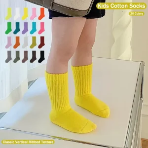 Children’s Mid calf Socks for Spring & Autumn Boys and Girls Popular Color School Sport Socks Princess Loose Cotton Socks