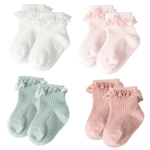 Children’s Non slip Spring and Autumn Cotton Socks Baby Girls’ Solid Color Lace Socks Baby Floor Socks (0 6 Months)