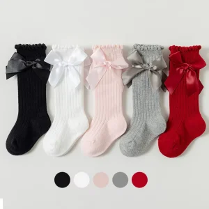 Children’s Princess Korean Style Bow Girls Combed Cotton Calf Socks One Size for 0-4 Years Spring Autumn