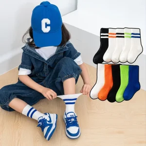 Children’s Ribbed Crew Socks Cotton Sports Socks Toddler Ribbed Striped Socks