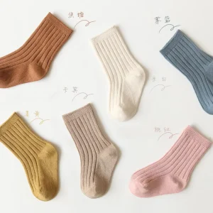 Children’s Socks Autumn Newborn Infant Solid Color Anti-Slip Thin Mid Tube Acrylic Socks