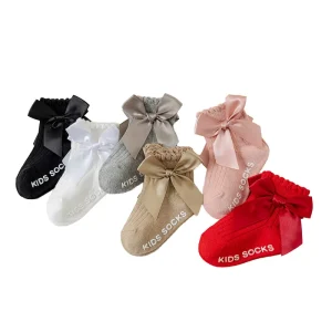 Children’s Socks Non slip Autumn Winter Mid tube Spandex Cotton Sweat Absorbent & Breathable Small Medium sized Bow