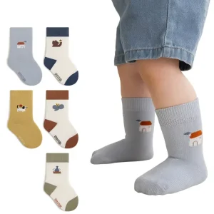 Children’s Socks Spring New Baby Infant Cartoon Animal Crew Antibacterial Color Block Jacquard Thin Sporty Style Boys’ Socks
