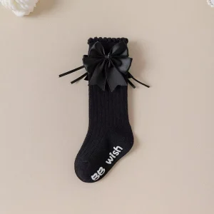Children’s Socks with Bowknot, Non-Slip, Dotted, Mid-Calf Socks, Princess Style, Girls’ Baby Long Socks, Spring and Autumn