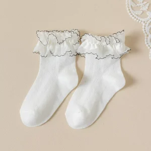 Children’s Socks with Lace Trim Princess Style Mid-Calf Socks Breathable and Cute Socks