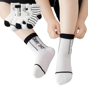 Children’s Spandex Nylon Cotton Breathable Mesh Casual Crew Socks for Boys’ Girls’ Spring Summer Thin Cute Cartoon Trendy Baby