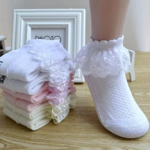 Children’s Spring Autumn Thin Summer Cotton Crew Cute Knitted Dance Socks White Lace Princess Girls Short Socks
