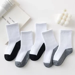 Children’s Student Socks Four Season Styles Black White Gray Cotton Mid Tube Baby Socks Sports Socks
