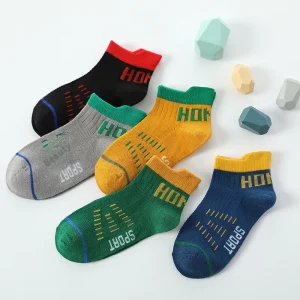 Children’s Summer Thin Cotton Boat Socks for Boys Knitted Big Kids’ Mesh Socks with High Ankle Coverage
