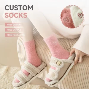 Children’s Thick Velvet Tube Socks Anti Pilling Winter Warm Padded Mink Knitted Crew Length Floor Socks Generation Hair Love