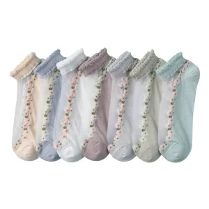 Children’s Thin Silk Socks Summer Lace Crystal Boat Socks Cotton Breathable Sweat absorbing Socks for Women