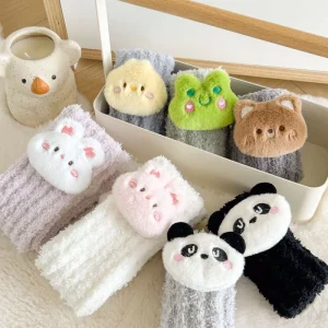 Children’s Winter Floor Socks Cute Cartoon Doll Panda Frog Free Size 1 8 Year old Kids Fuzzy Non slip Baby Fuzzy Socks