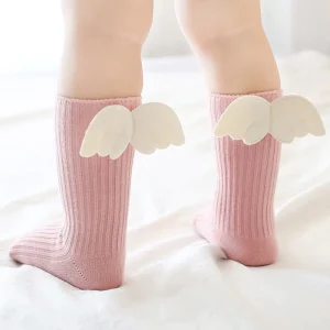 China Manufacturer Non Skid Double Ribbed Calf Angle Wing Toddler Socks Newborn Baby Knit Floor Socks