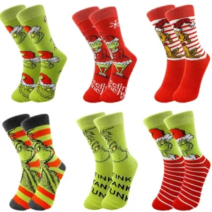 Christmas Creative Animal Cartoon Grinch Jacquard Knitted Socks for Men Women Personalized Couple Trendy Autumn Anti Bacterial