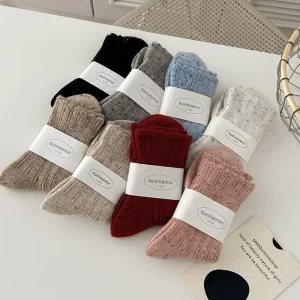 Christmas Red Thick Wool Thermal Socks Women Solid Color Dots Warm Wool Cashmere Socks