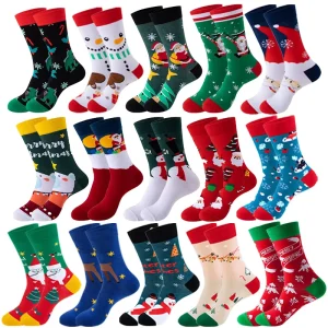Christmas Socks Festive Mid Calf Snowman Christmas Tree Sweat Absorbing Anti Friction Cotton Socks Autumn Winter