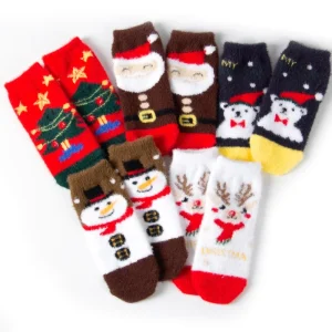 Christmas Socks for Gift with Seamless Toe Cotton Children Socks for Boys and Girls in Santa Design