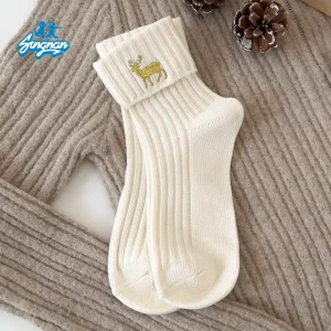 Christmas Stocking Youth Children’s Fall winter Cute Ankle length Cotton Socks Embroidery Custom Jacquard Breathable