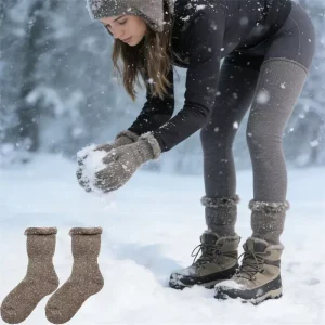 Chunky Knit Brushed Lining Socks Super Warm Thermal Socks for Cold Weather